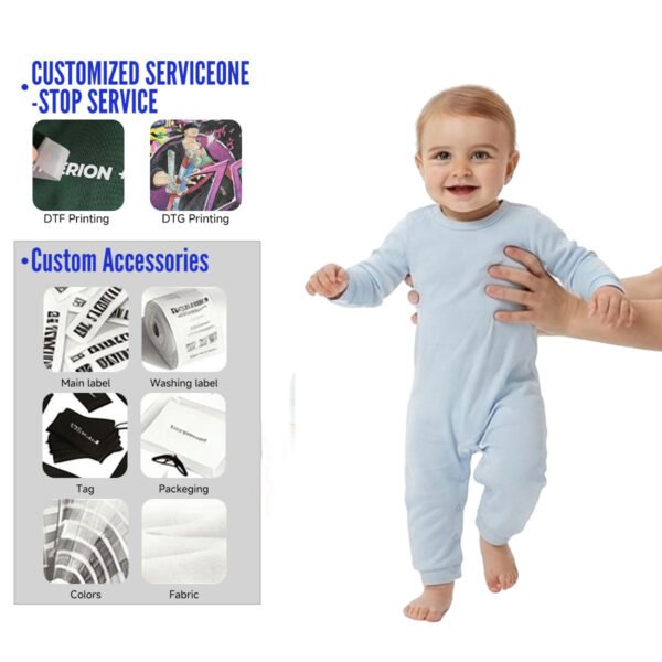 Custom 140G Baby Long-Sleeve Romper 2022 - Style BE93B4 - product detail view 2 Custom 140G Baby Long-Sleeve Romper 2022 - Style BE93B4 - product detail view 2