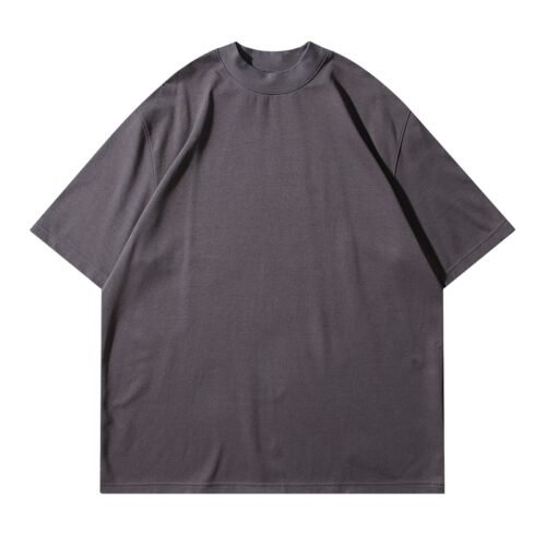 Dark grey heavyweight raglan sleeve t-shirt with mock neck