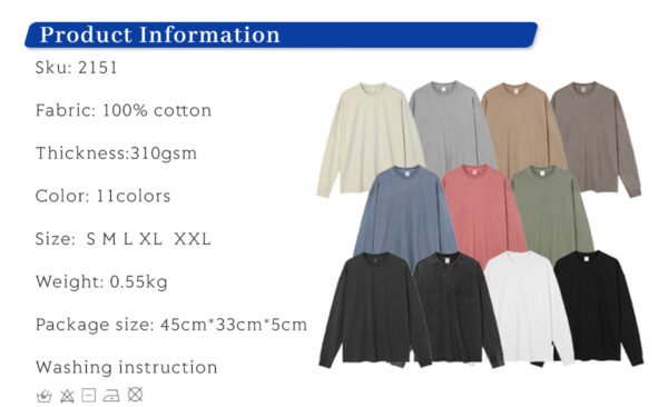 Custom 310 GSM Light-Wash Cotton Long-Sleeve T-Shirt 2151 - Style E491BC - product detail view 5 Custom 310 GSM Light-Wash Cotton Long-Sleeve T-Shirt 2151 - Style E491BC - product detail view 5