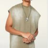 Man wearing a heavyweight washed oversized sleeveless tank top