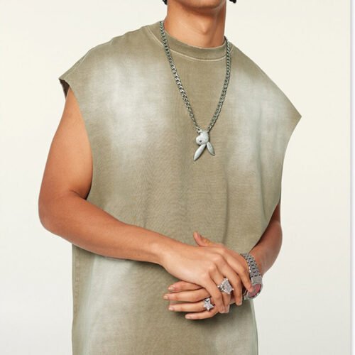 Custom Heavyweight Washed Oversized Tank Top VWT-67561 - Style 675611 Man wearing a heavyweight washed oversized sleeveless tank top