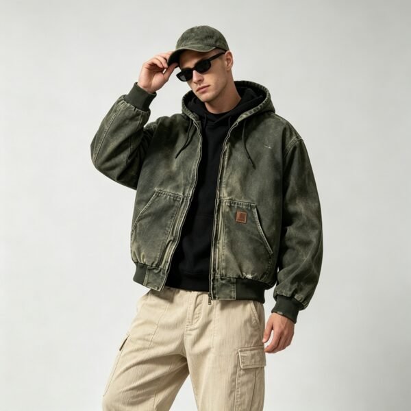 Custom Abraded Wash Hooded Canvas Jacket - Style F7D481 - product detail view 7 Custom Abraded Wash Hooded Canvas Jacket - Style F7D481 - product detail view 7