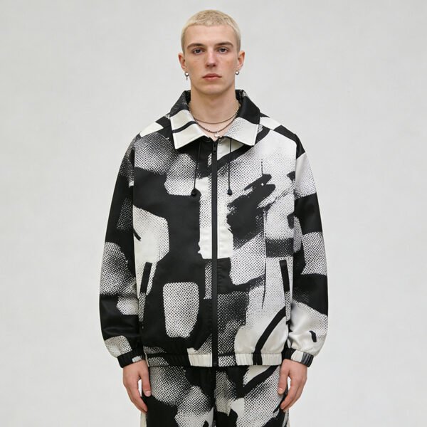 Custom Abstract Print Zip-Front Collar Jacket - Style 2965D5 - product detail view 7