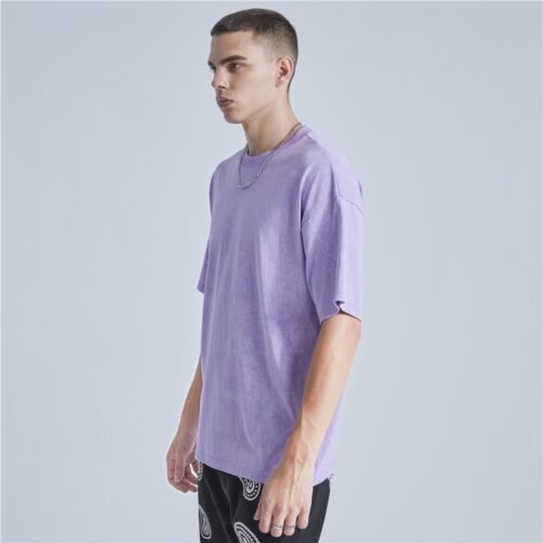 Custom Purple Acid-Washed Embroidery-Ready T-Shirt - Style E4793C Men's oversized purple acid-washed crewneck t-shirt