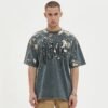 Custom Acid-Wash Foil and Rubber Print T-Shirt - Style 06B1CF - product detail view 2