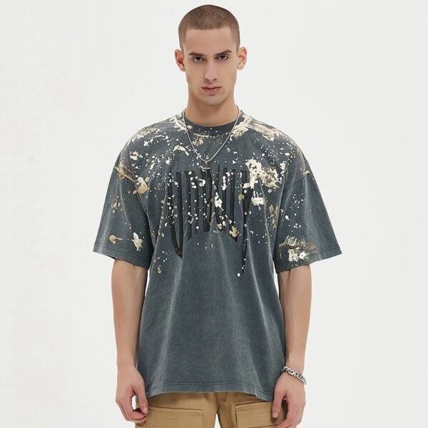 Custom Acid-Wash Foil and Rubber Print T-Shirt - Style 06B1CF - product detail view 2