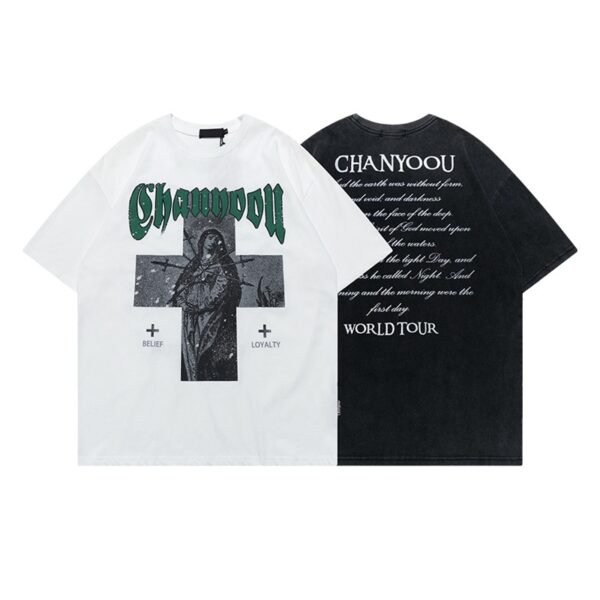 Custom Acid Wash Cross Graphic Oversized T-Shirt - Style 03696C - product detail view 6