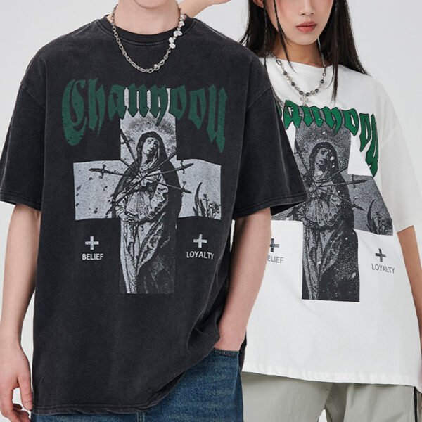 Custom Acid Wash Cross Graphic Oversized T-Shirt - Style 03696C - product detail view 9