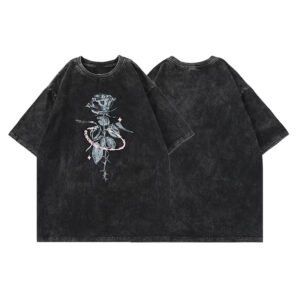 Dark grey acid wash oversized t-shirt with rose graphic