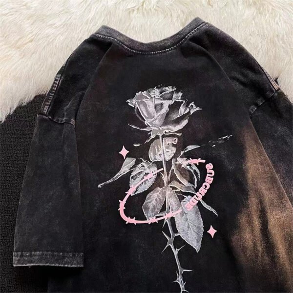 Custom Acid-Wash Rose Graphic Oversized T-Shirt - Style 0A0E23 - product detail view 3 Custom Acid-Wash Rose Graphic Oversized T-Shirt - Style 0A0E23 - product detail view 3