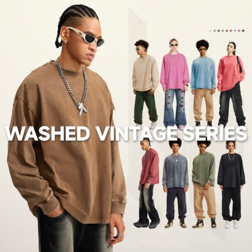 Custom Acid-Washed Rib-Cuff Long-Sleeve Tee W0156 - Style 1ED5EE Custom Acid-Washed Rib-Cuff Long-Sleeve Tee W0156 - Style 1ED5EE
