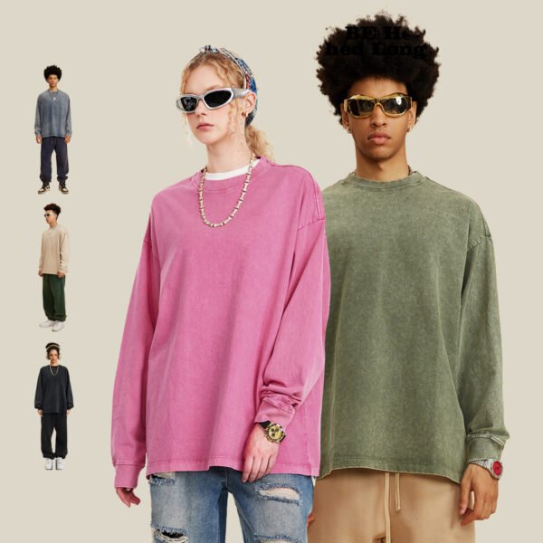 Custom Acid-Washed Rib-Cuff Long-Sleeve Tee W0156 - Style 1ED5EE - product detail view 2 Custom Acid-Washed Rib-Cuff Long-Sleeve Tee W0156 - Style 1ED5EE - product detail view 2
