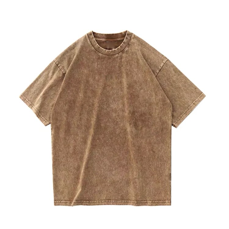 Brown acid-wash oversized blank crewneck t-shirt
