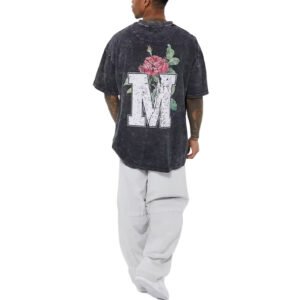 Custom Acid-Wash Oversized Graphic Crew Neck Tee - Style 08BCC6