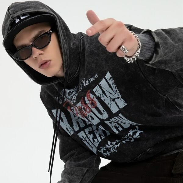Custom Acid Wash Oversized Graphic Pullover Hoodie - Style 6371B6 - product detail view 7