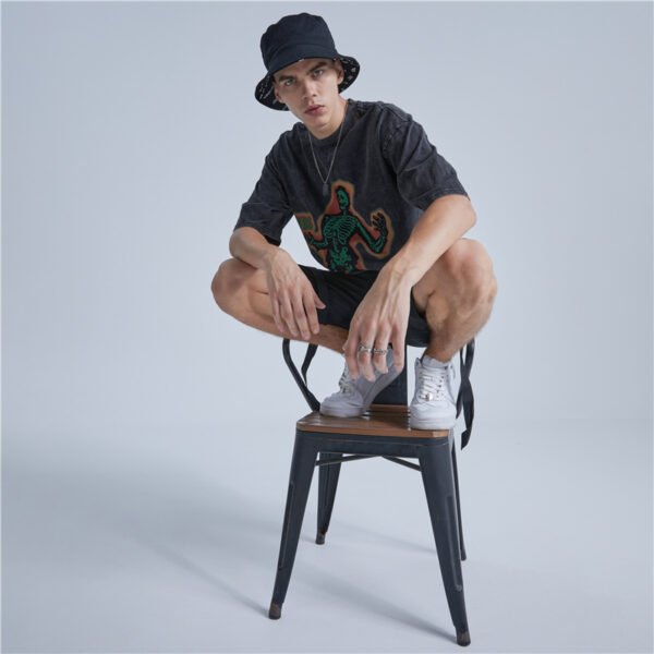 Custom Acid-Wash Skeleton Graphic Oversized T-Shirt - Style A305BA - product detail view 3 Custom Acid-Wash Skeleton Graphic Oversized T-Shirt - Style A305BA - product detail view 3