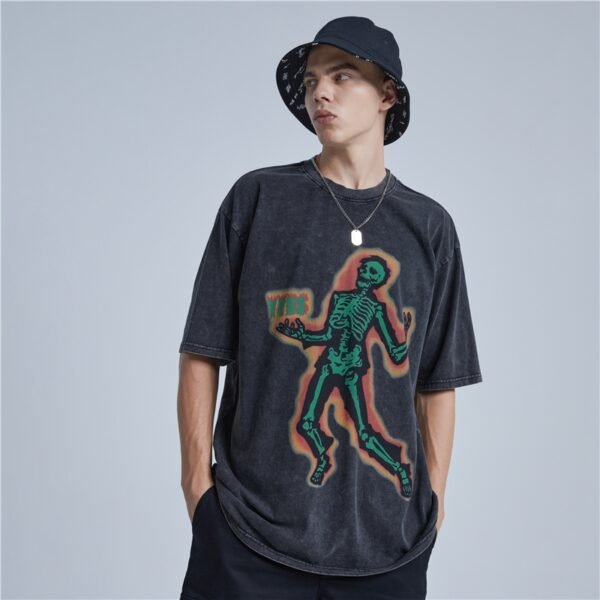 Custom Acid-Wash Skeleton Graphic Oversized T-Shirt - Style A305BA - product detail view 4 Custom Acid-Wash Skeleton Graphic Oversized T-Shirt - Style A305BA - product detail view 4