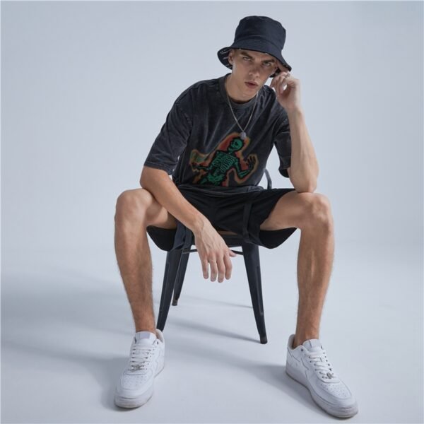 Custom Acid-Wash Skeleton Graphic Oversized T-Shirt - Style A305BA - product detail view 5 Custom Acid-Wash Skeleton Graphic Oversized T-Shirt - Style A305BA - product detail view 5