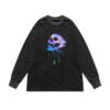 Acid-wash oversized graphic sweatshirt with a holographic glitch skull