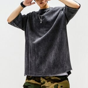Grey acid-wash oversized crewneck t-shirt