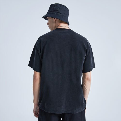 Custom Acid-Wash Screen Print T-Shirt - Style AF1EC1 Back view of an oversized acid-wash t-shirt