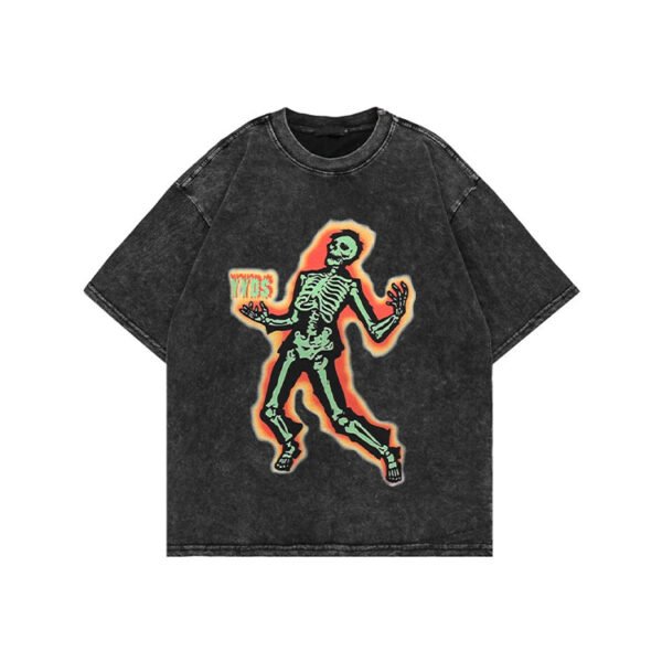Custom Acid-Wash Skeleton Graphic Oversized T-Shirt | - Style AF8149