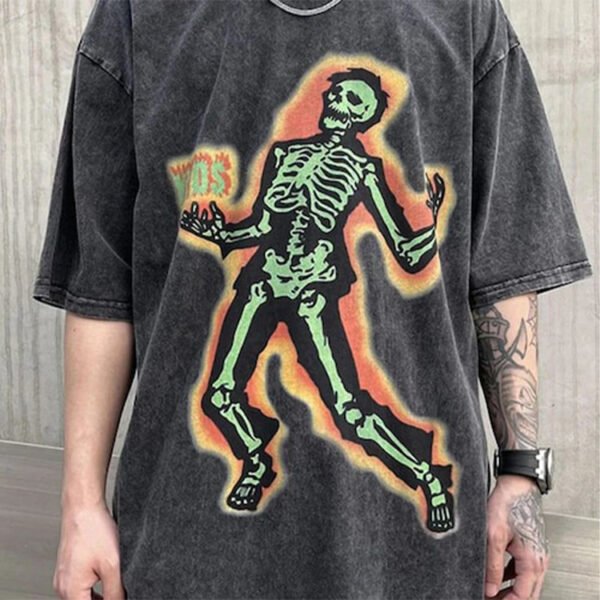 Custom Acid-Wash Skeleton Graphic Oversized T-Shirt | - Style AF8149 - product detail view 3