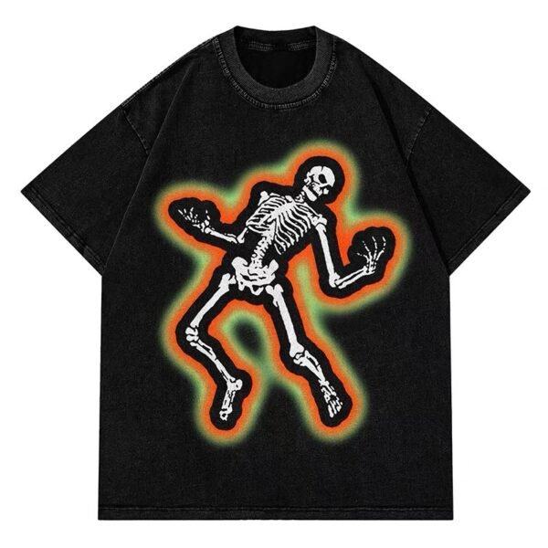 Custom Acid-Wash Skeleton Graphic Oversized T-Shirt | - Style AF8149 - product detail view 4