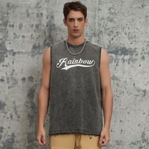 Custom Acid-Wash Script Graphic Tank Top - Style EC8AAB