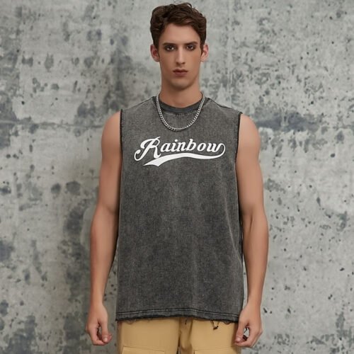 Custom Acid-Wash Script Graphic Tank Top - Style EC8AAB