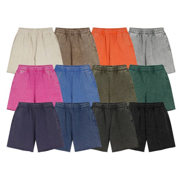 Custom Acid-Wash Cotton Terry Shorts 7688 - Style B8669C Grid of acid-wash cotton terry shorts in various colors