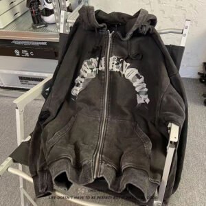 Custom Acid-Wash Zip Hoodie with Structured Hood - Style 64A532
