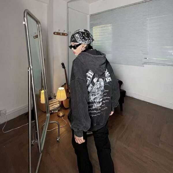 Custom Acid-Wash Zip Hoodie with Structured Hood - Style 64A532 - product detail view 3 Custom Acid-Wash Zip Hoodie with Structured Hood - Style 64A532 - product detail view 3
