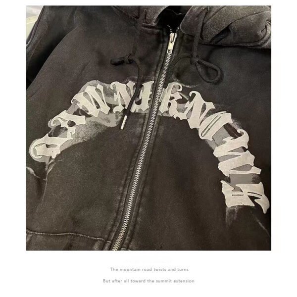 Custom Acid-Wash Zip Hoodie with Structured Hood - Style 64A532 - product detail view 6 Custom Acid-Wash Zip Hoodie with Structured Hood - Style 64A532 - product detail view 6