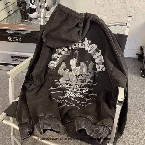 Custom Acid-Wash Zip Hoodie with Structured Hood - Style 64A532 - product detail view 8 Custom Acid-Wash Zip Hoodie with Structured Hood - Style 64A532 - product detail view 8