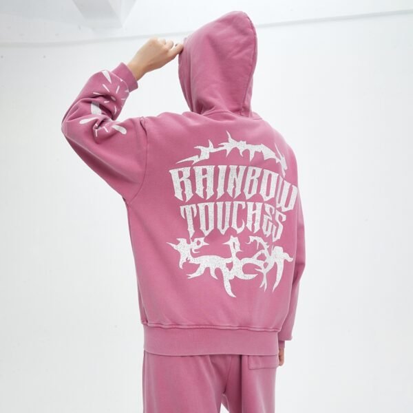 Custom Acid-Wash Zip Hoodie Tracksuit VW-38A5E5 - Style 38A5E5 - product detail view 4