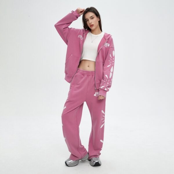 Custom Acid-Wash Zip Hoodie Tracksuit VW-38A5E5 - Style 38A5E5 - product detail view 7