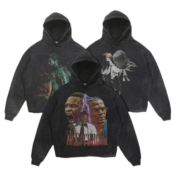 Custom Acid-Washed Oversized Graphic Pullover Hoodie - Style 39DA2C