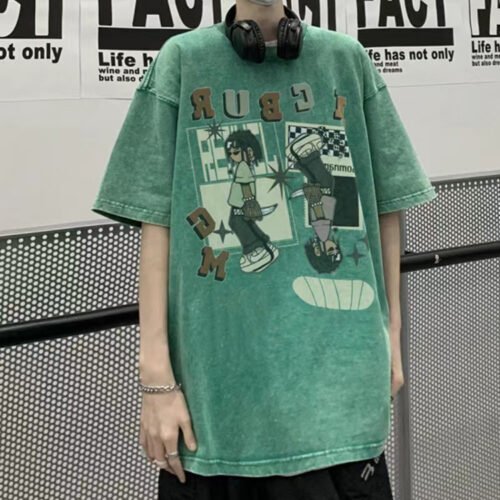 Custom Acid-Washed Oversized Graphic T-Shirt - Style FAD0E3