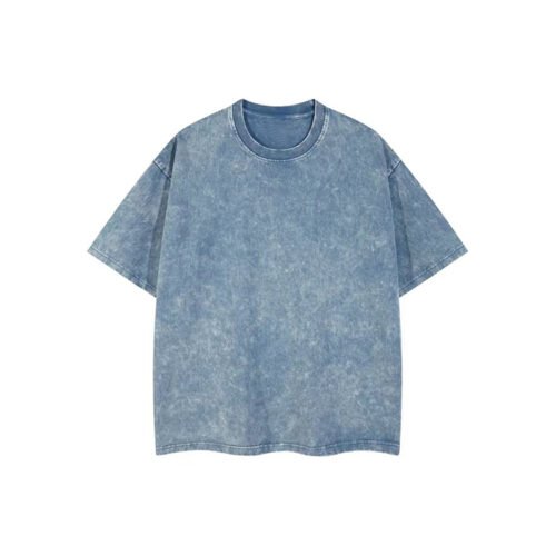 Acid-washed blue crew-neck street style t-shirt