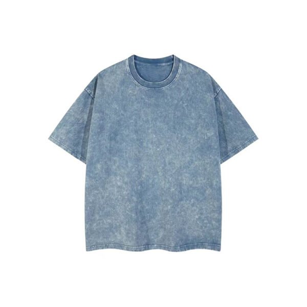 Acid-washed blue crew-neck street style t-shirt