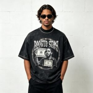 Custom Acid-Washed Rhinestone Graphic T-Shirt - Style 47C863
