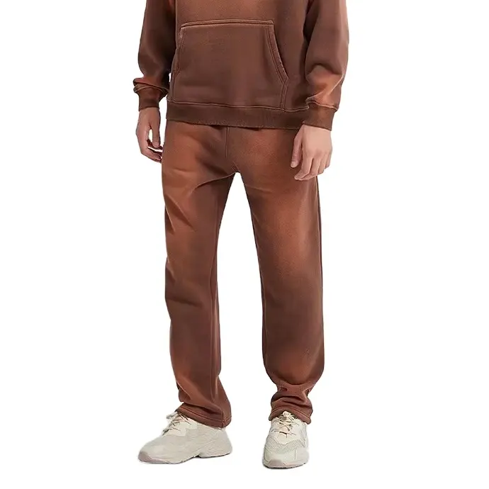 Brown acid-washed cotton jogger sweatpants