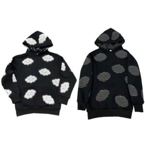 Black pullover hoodie with all-over cloud graphic pattern