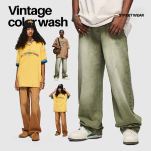 Custom Loose Washed Print-Panel Denim Jeans | VW-06AB - Style 06AB1B