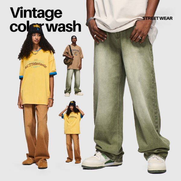 Custom Loose Washed Print-Panel Denim Jeans | VW-06AB - Style 06AB1B