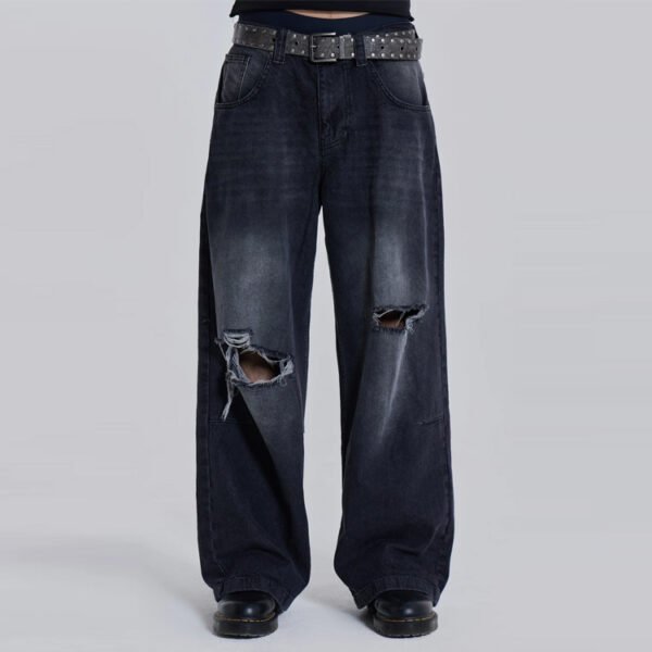 Custom Loose Washed Print-Panel Denim Jeans | VW-06AB - Style 06AB1B - product detail view 2