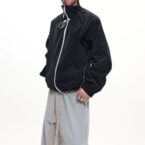 Custom Stand Collar Lightweight Jacket | VW-JK04 - Style 892B3C Black lightweight stand-collar windbreaker jacket