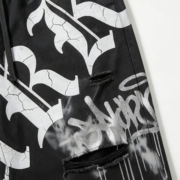 Custom Allover Graphic Distressed Wide-Leg Pants - Style 71B96E - product detail view 2 Custom Allover Graphic Distressed Wide-Leg Pants - Style 71B96E - product detail view 2