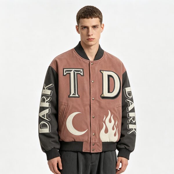 Custom Applique Color-Block Varsity Jacket - 709-03 - Style F1E1EC